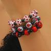 Exaggerated Personality Seven-spotted Ladybug Printed Wooden Beaded Elastic Bracelets for Women Retro Cute Jewelry Accessories