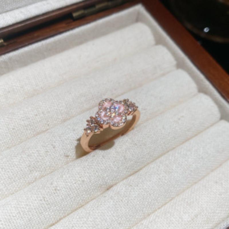 Super flash zircon flower lucky grass open ring retro fashion temperament index finger ring light luxury high sense ring