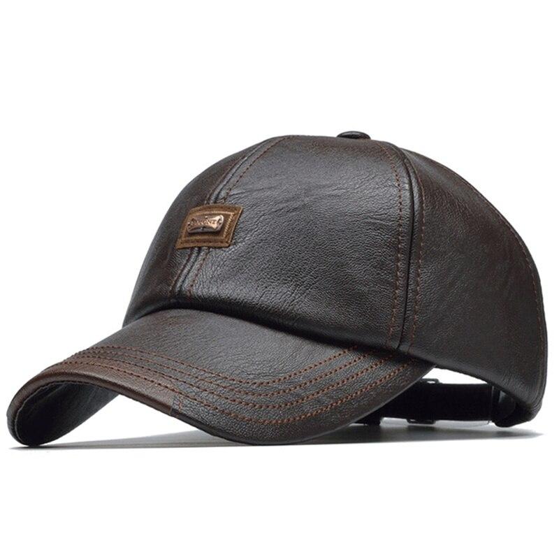 

Pu Leather Letter Label Baseball Caps Spring and Autumn Outdoor Adjustable Casual Hats Sunscreen Hat Adjustable темно-коричневого кольору