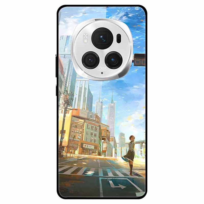For Honor Magic6 Pro 5G Slim Case Pattern Printing PC+Tempered Glass+TPU Phone Shell