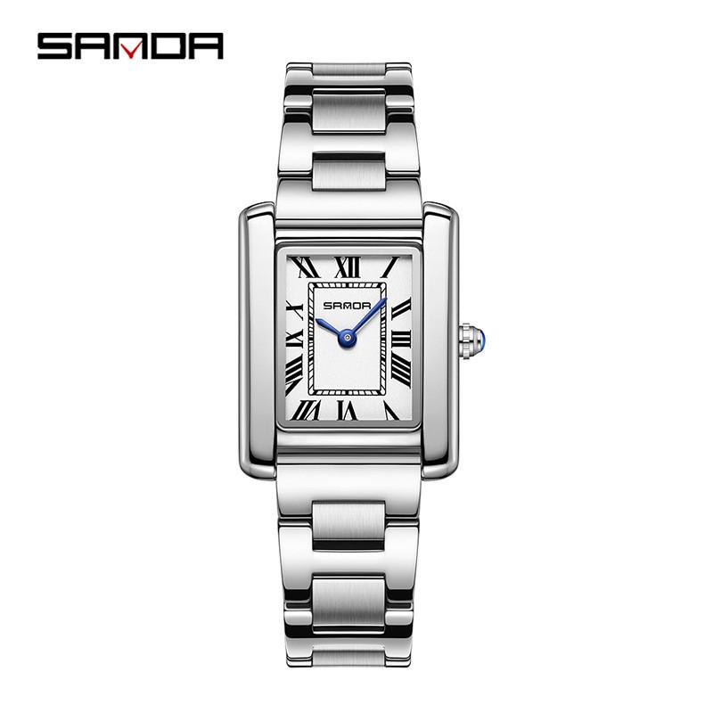 Montre à Quartz pour Femme Sanda, Petit Cadran, Chiffres Romains, Mode Étanche Rectangulaire, Design Couple.
