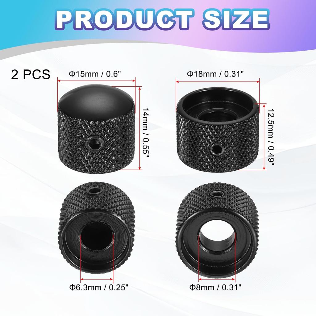 uxcell Dual Concentric Stack Control Knobs Universal Metal Volume Tone Audio Control Knobs with Wrench for Electric Guitar Black 2-Pack 1/4" Bass,