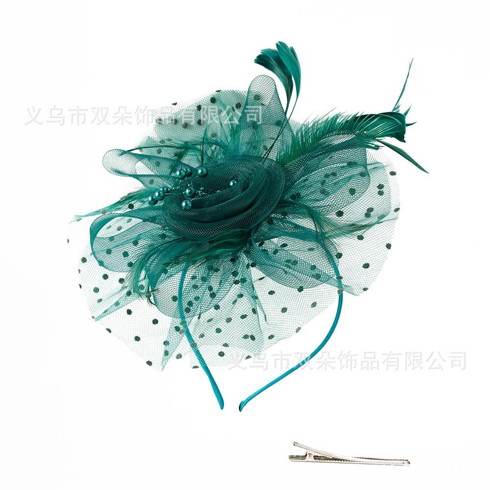Popular European and American Bridal Headgear Feather Head Flower Horse Racing Festival Mesh Yarn Top Hat Mesh Yarn Feather Headgear