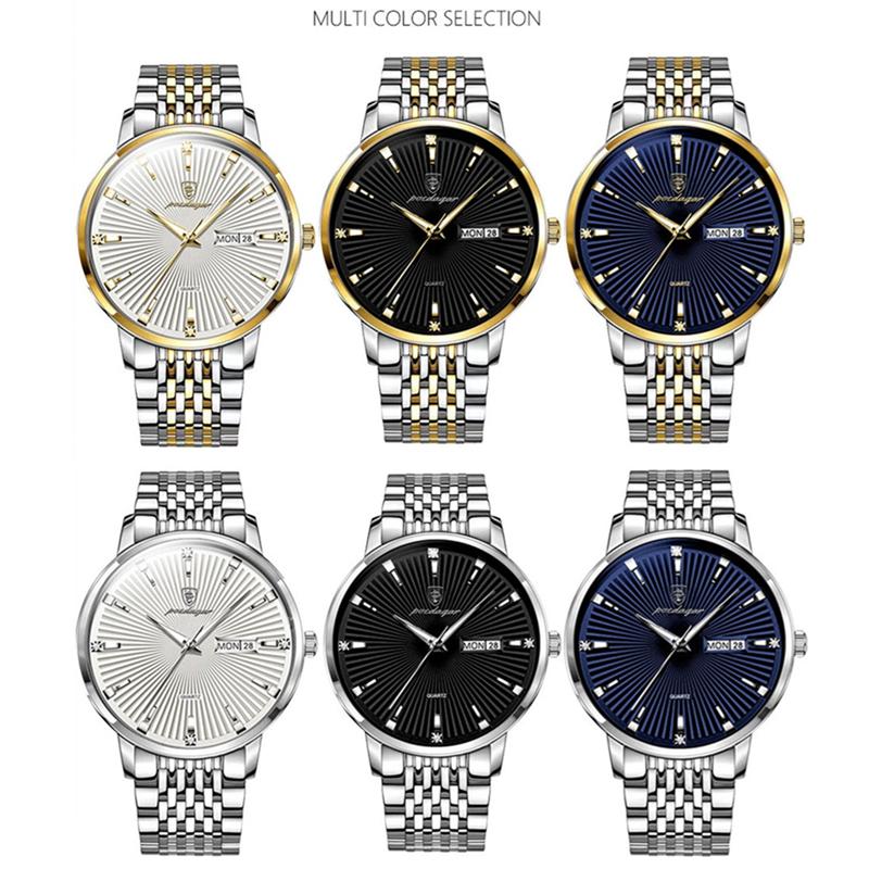 Personalizovaný design Pruhovaný ciferník Luxusní pánské hodinky Zlatý ocelový řemínek Vodotěsný kalendář Luminous Clock Pánské sportovní hodinky Chlapecké Hodinky pro volný čas