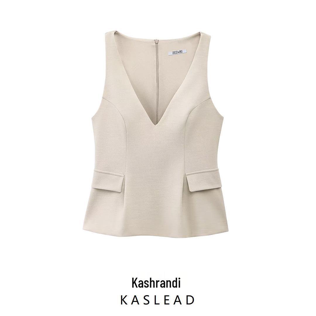 

Spring 2025 Women s European & American Style V-Neck Top with Flap Hem and Short Skirt - Fashionable and Chic Large