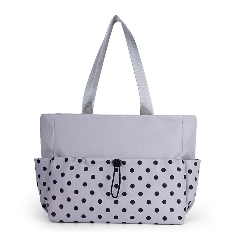 Polka Dot Large Capacity Tote Bag For Women Nylon Material Drawstring Closure Hobo Bag Underarm Shoulder Bag Lightweight Handbag