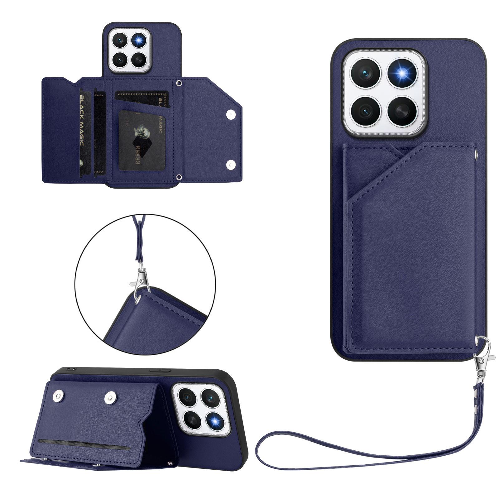 

Чохол для Honor X8c 4G з тримачем для карток, підставкою, покриттям з ефектом шкіри та ремінцем на зап ястя Blue