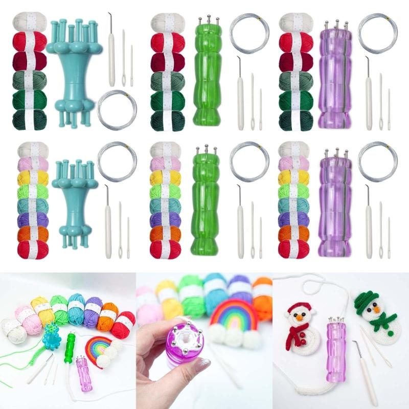 Professional Knit Spool Looms with Wool Set Cord Rope Knitting Weaving Tool with Colorful Wool 6-color/8-color Durable