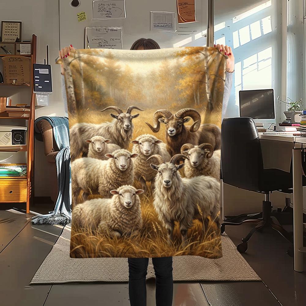 1PC Sheep Print FlAannel Blanket, High quality Comfortable for All Seasons, Home Decor, Warmth and Comfort