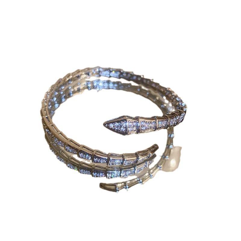 Baojia Zircon Snake Bone Women s Light Luxury and High-end Snake-shaped Temperament Exquisite Bracelet One Size(16-22CM)