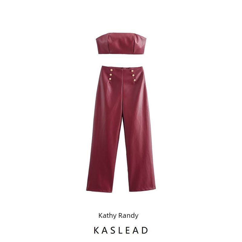 Kaslead New Arrival Women's Clothing Fashion Style Fashion Sexy Tube Top All-Matching Straight Pants Two-piece Set