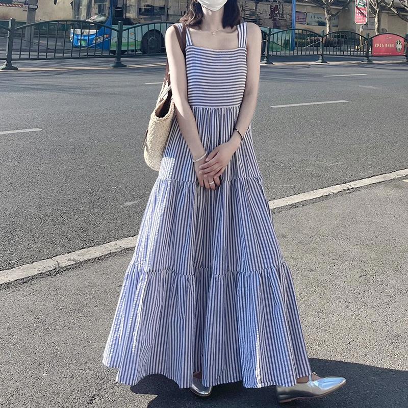 

ZANZEA Женское летнее повседневное длинное платье без рукавов с квадратным воротником 4XL синий