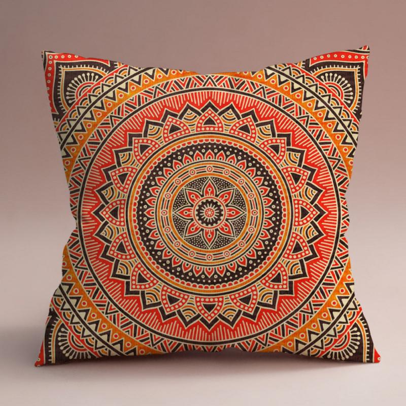 45x45cm Bohemian Cushion Cover Mandala Floral Pattern Peach Pillow Cover for Car Seat Sofa Library Pillow Cover