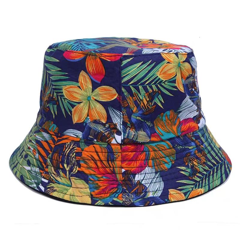 Spring Summer Flower Leaf Print Fisherman Hat With Sunshade For Casual Wear