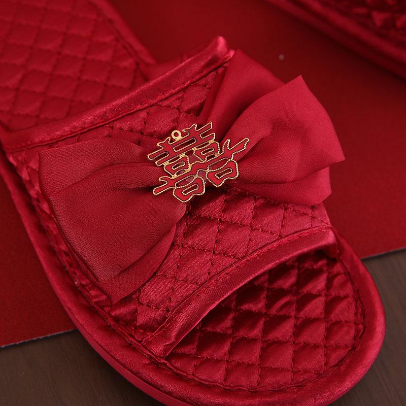 Festive Red Bride & Groom Wedding Slippers - Summer Dowry Gift Pair