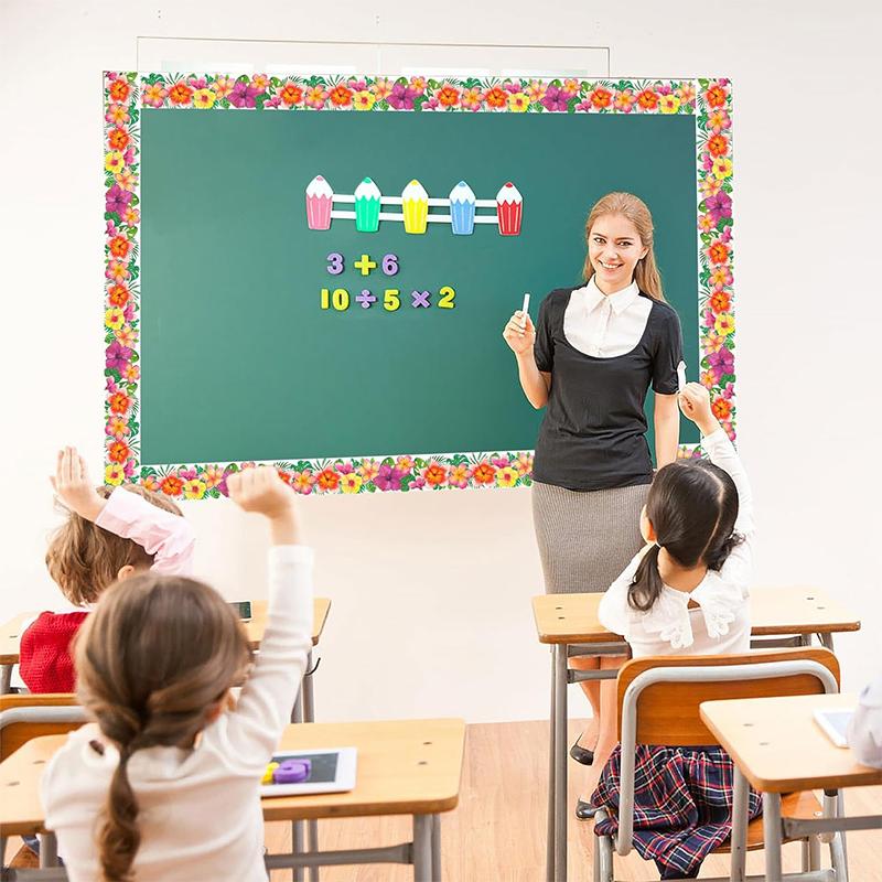 18.5m/roll Flower Leaf Pattern Border Paper Spring/Summer School Classroom Photo Wall Decoration