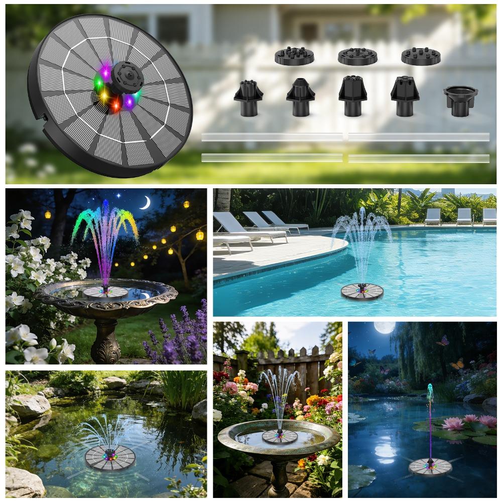 3.5W LED Solar Water Fountain Bird Bath Pump with 1200mAh Battery, 8 Nozzles and 4 Crash Bars, DIY Bird Bath Garden Aquarium etc