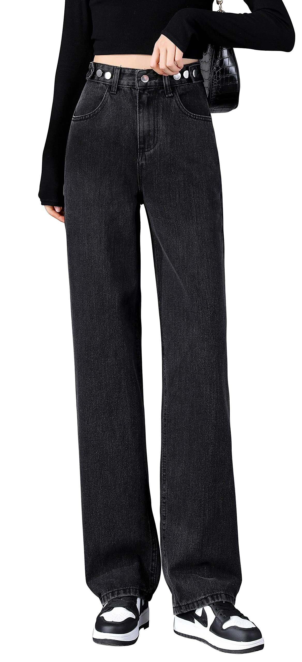 Wide Denim Casual Long Straight Loose Fit Women s High-Waisted Pants, Jeans,
