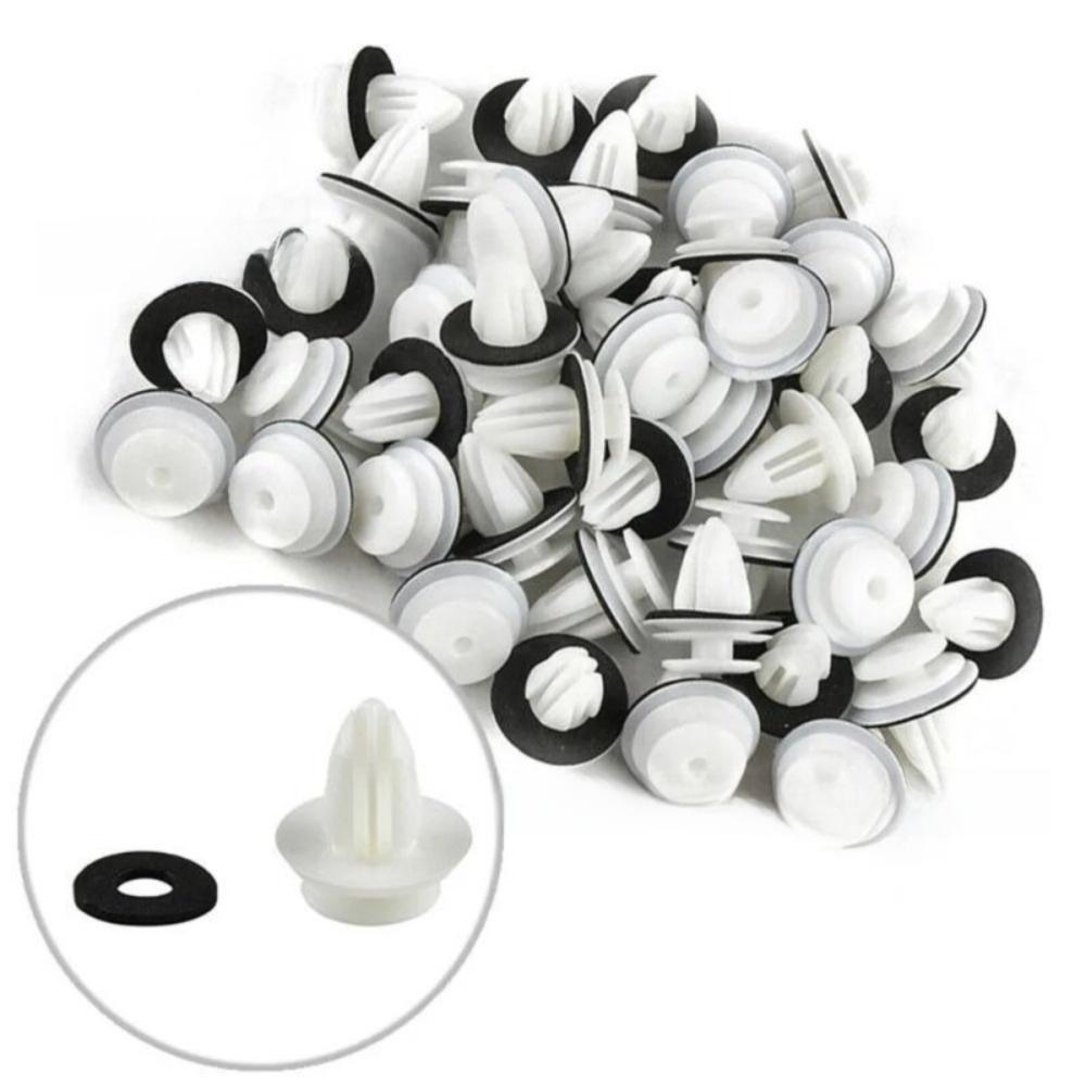 100pcs/set with Sealing Rings Automotive Fasteners Rivet White Bumper Clips Trim Fastener