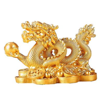 2024 Chinesische Tierkreiszeichen-Drachenstatue, Modelljahr des Drachen, Figur, Kunstharz, Kunsthandwerk, Ornament, lockt Reichtum und Glück an, goldene/bronzefarbene Drachenskulptur