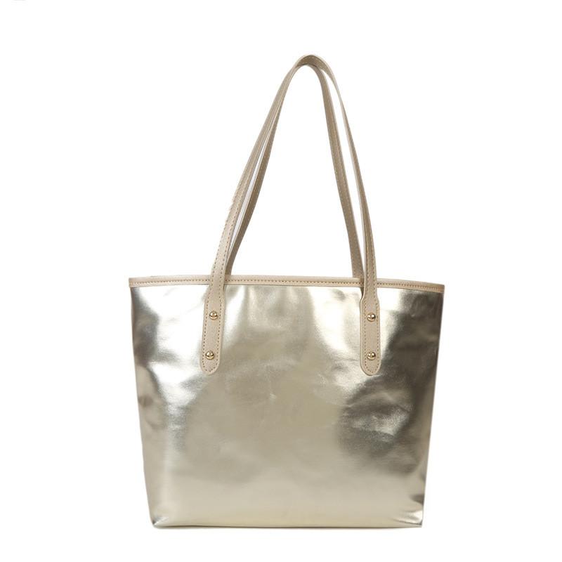 Chic Large Capacity Tote Bag Stylish Minimalist Design For Women In Gold And Silver Colors