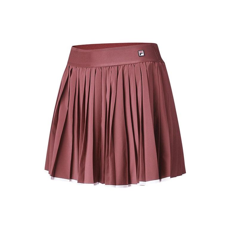 FILA SS24 Solid Color Mid Waist Breathable Skirt With Underwear Pleated Tennis Woven Casual Skirt Women skirts Wine-Red A11W423303FWI