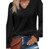 Loose Cutout V-neck Long-Sleeved Top European and American Loose Hollow out V-neck Long sleeve Top