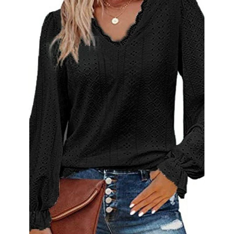 Loose Cutout V-neck Long-Sleeved Top European and American Loose Hollow out V-neck Long sleeve Top