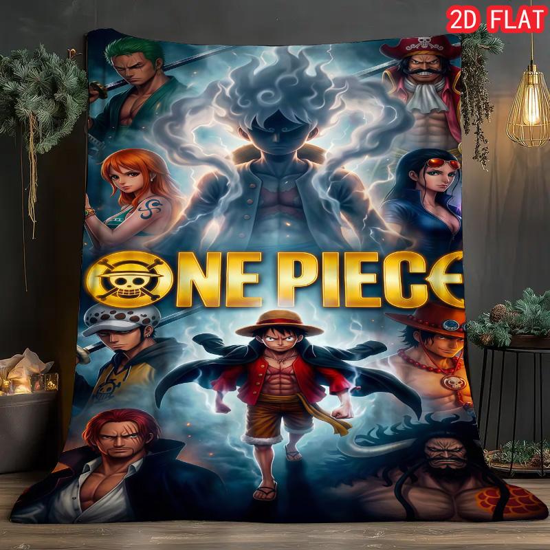 One Piece HD Pattern Flannel Blanket Cozy Warm Blanket for Anime Fans Bedroom and Home Daily Use THW