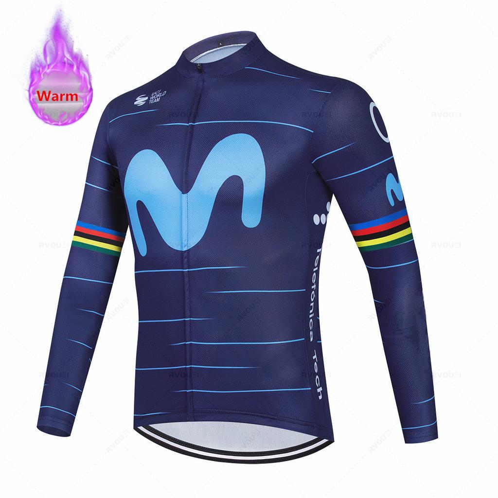 New 2025 Bicycle Winter Cycling Clothes Movistar Long Sleeve Clothing Riding Jersey Set Mtb Thermal Fleece Maillot Ropa Ciclismo