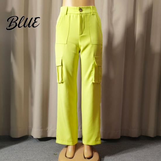 Loose Fit Leg-modifying Pants Women Cargo High Waist Button Zipper Fly Casual Long Trousers Solid