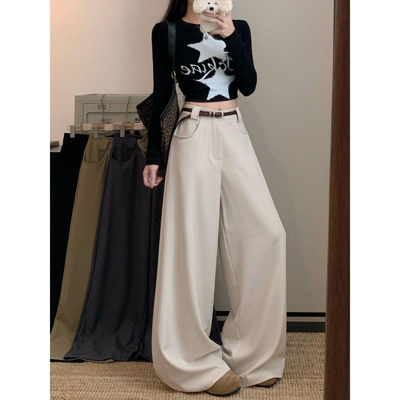 Kumikumi High-Grade Solid High Waist Suit Casual Pants Women Autumn Loose Slimming Drape Wide Leg Pants Trousers