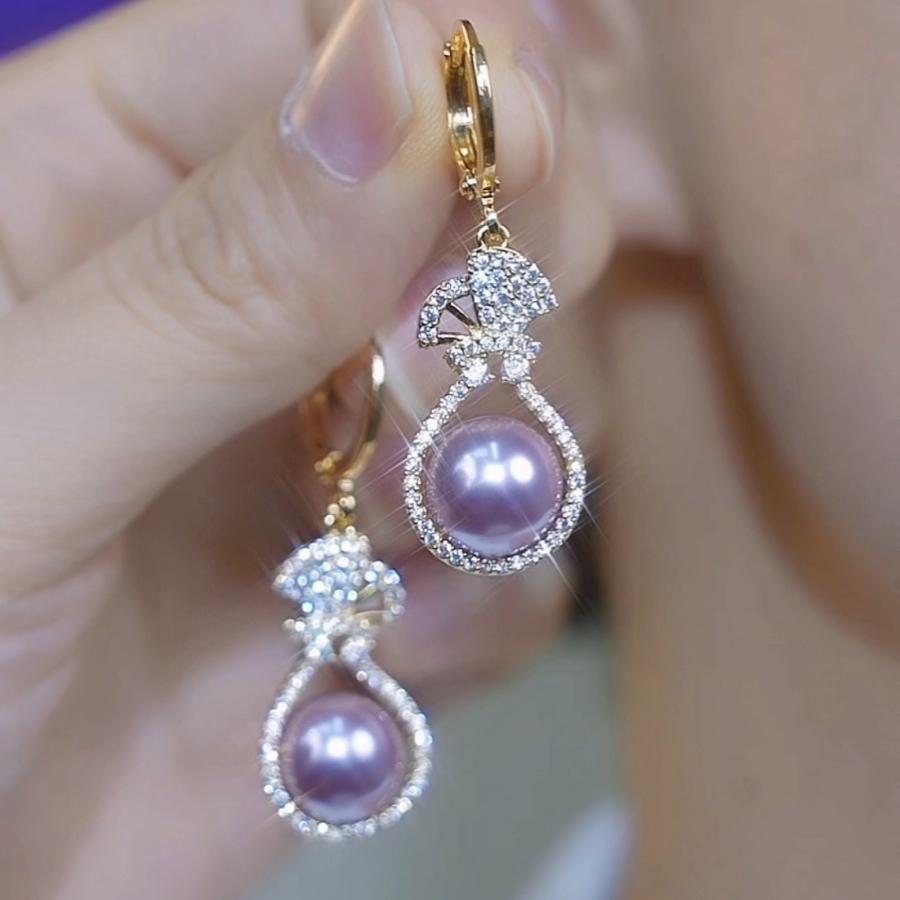

Light luxury zircon round artificial pearl ear buckle French retro fashion temperament earrings high-end exquisite earrings women