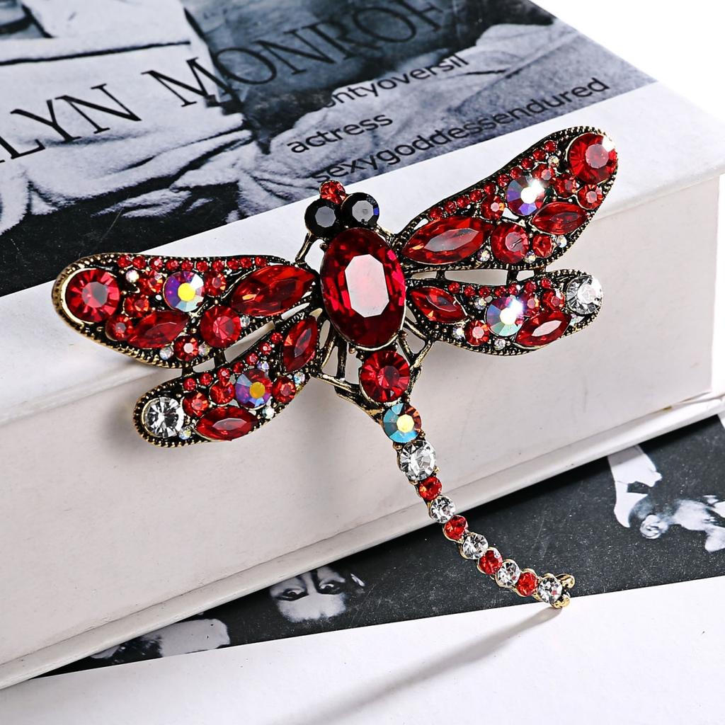 Vintage Full Rhinestone Big Dragonfly Brooch For Women Men Exquisite Colorful Crystal Insect Dragonfly Animal Pins Party Jewelry