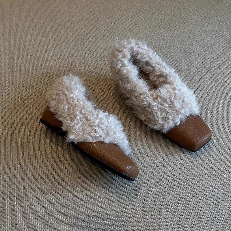 New Square-toed One-foot Height-increasing Single Shoes for Women with Thick Heels and Fleece