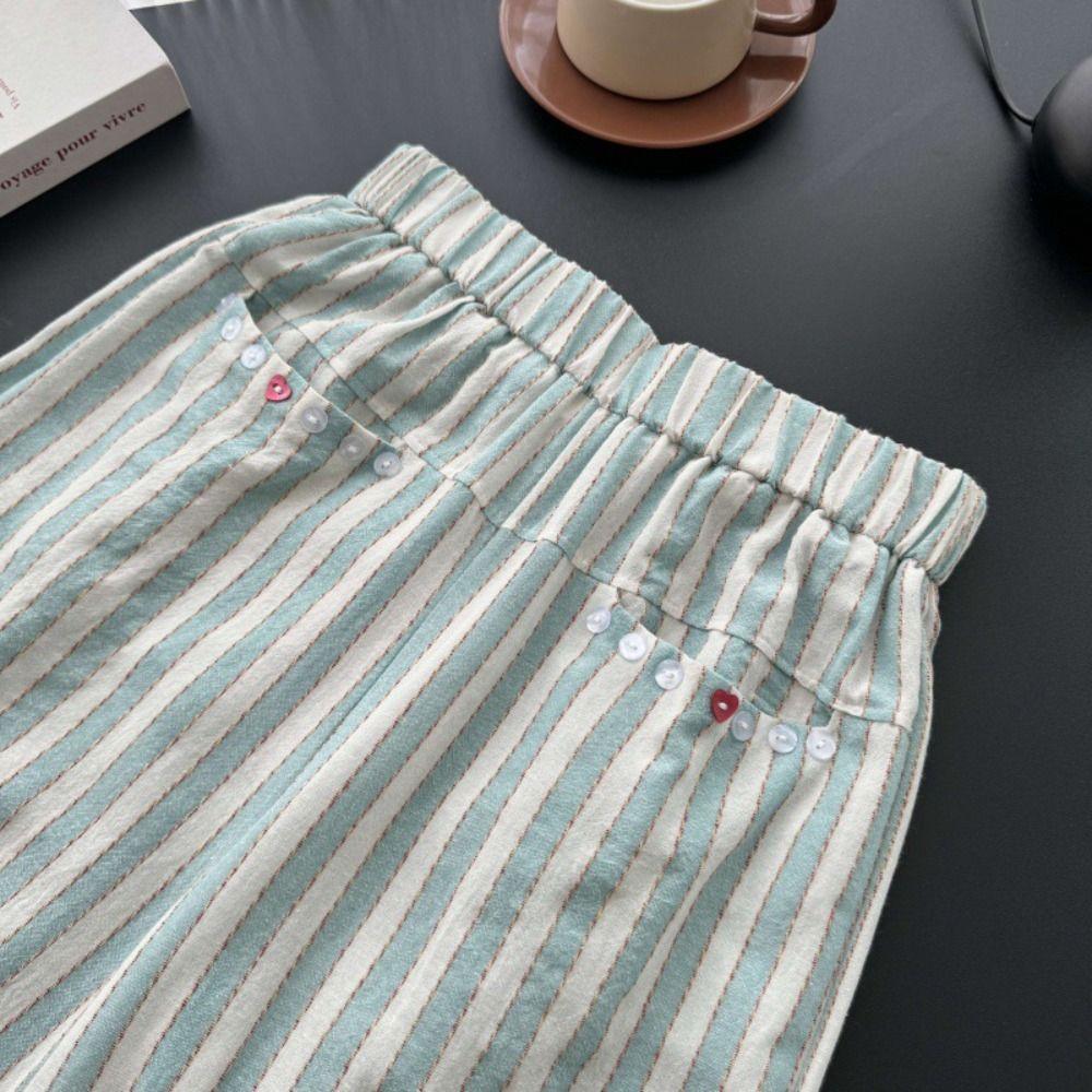 Loose Wide Leg Pants Chic Straight Leg Pants Sweet Casual Stripe Long Pants  Women