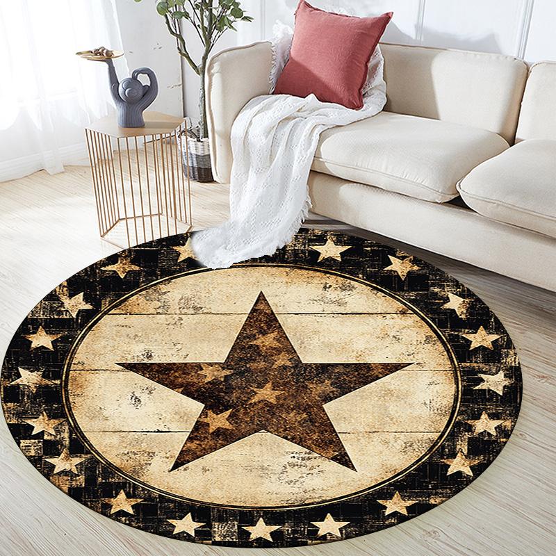 Rustic Star Round Area Rug,Carpet Rug for Living Room Bedroom Sofa Playroom Decor,Non-slip Floor Mat