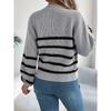 GMXIA Autumn and Winter Casual Color-blocking Striped Pocket Lantern Sleeve Pullover Sweater Women's Wear