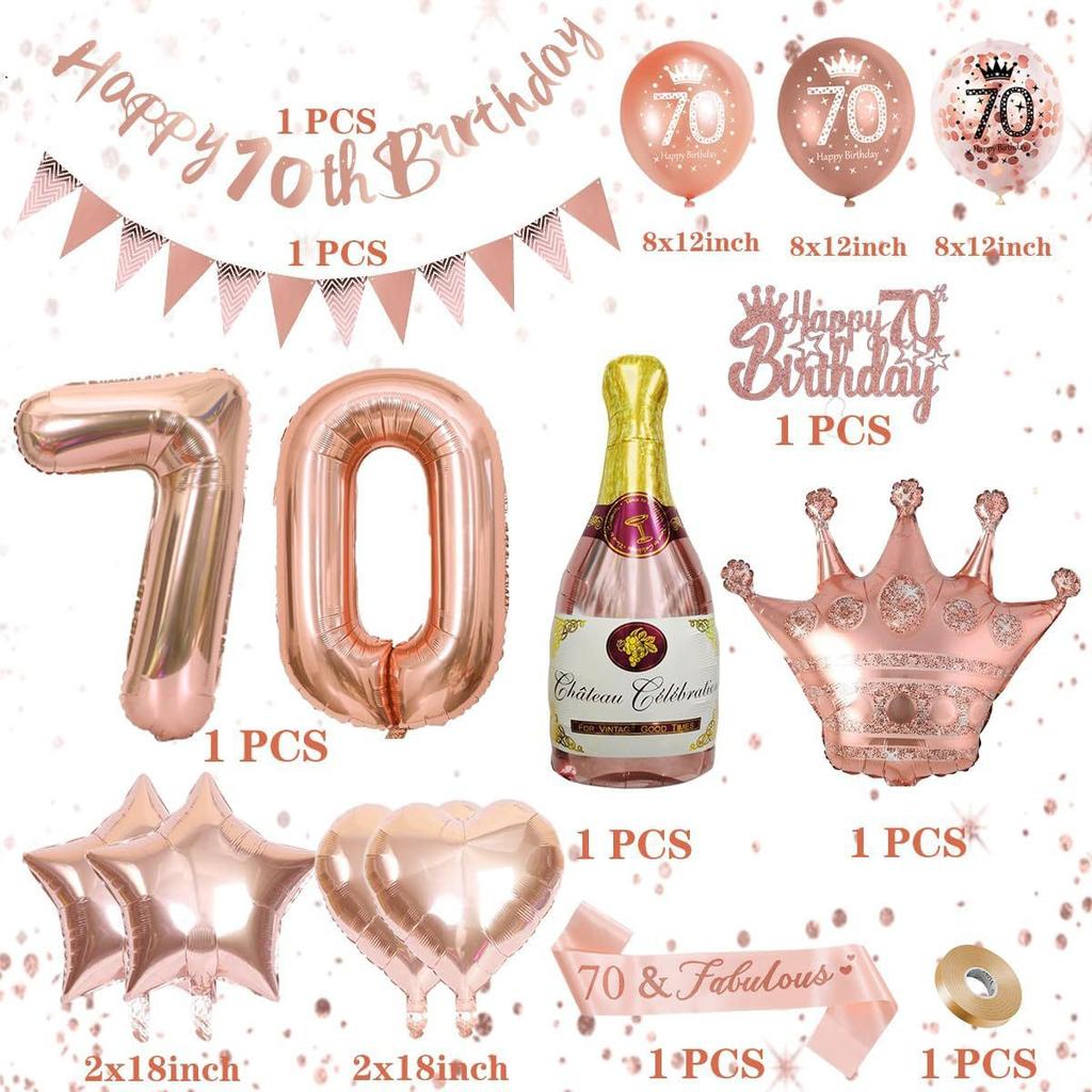 Rose Gold Digital Birthday Balloon Set, Rose Gold Digital Birthday Party Ornament Flag Balloon Set
