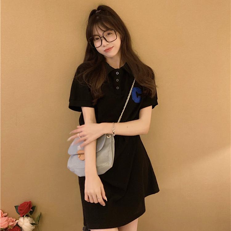Women's Polo Collar Embroidered A-Line Dress - Summer 2025 College Style