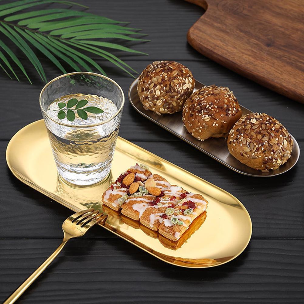 Plateau de Plaque de Grillade Ovale Acier Inoxydable Poli Miroir Plateau pour Rôtir la Viande Assiettes à Sushi Assiette à Fruits Plat à Dessert Pour Gâteau Dessert