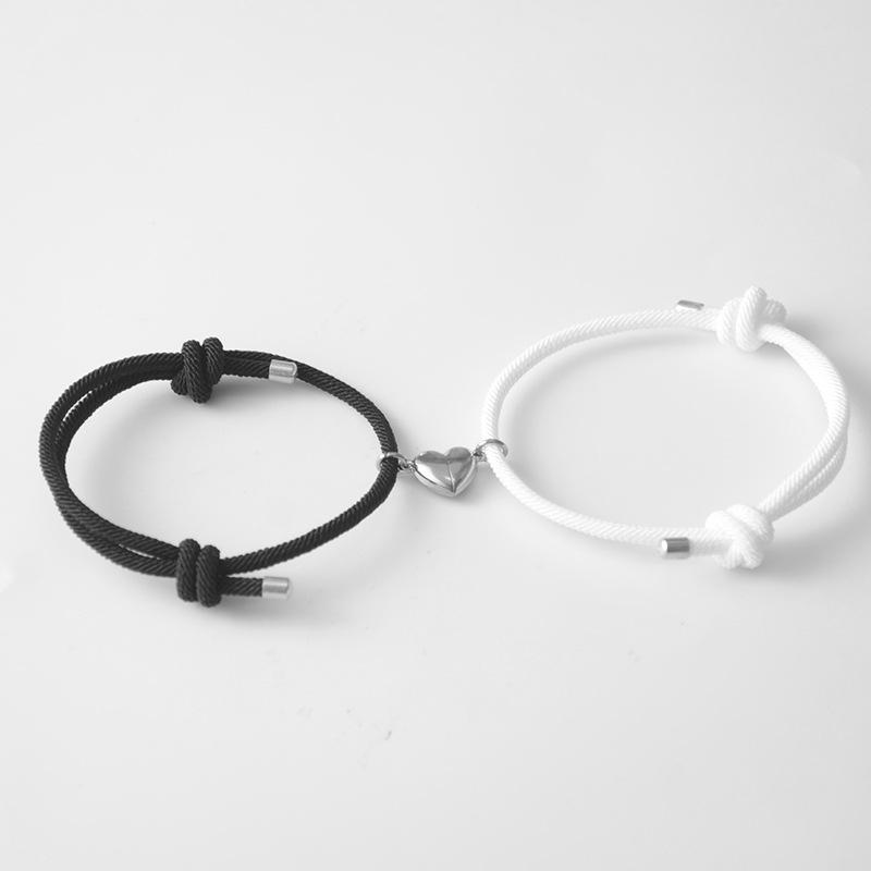 

Multicolor Adjustable Milan Rope Couple Bracelets with Peach Heart Charm