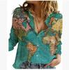 2021 European & American Map Print Long Sleeve Women's Shirt