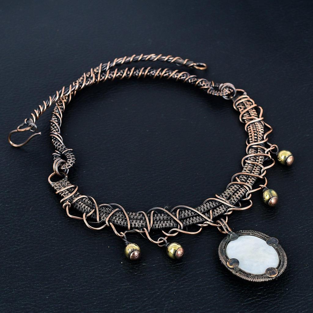 Rainbow Moonstone Necklace Gemstone Jewelry, 999 Copper Wire Wrapped Necklace, Adjustable Handmade Beautiful Jewelry Chain Necklace