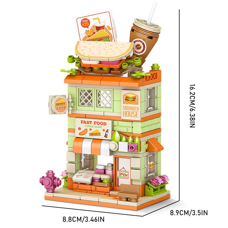 Klocki Miejskie Sklep z Herbatą Bubble Sklep z Kanapkami Cukiernia Model Zestaw Dekoracja na Biurko Zabawki DIY dla Dzieci Prezent na Boże Narodzenie Urodziny