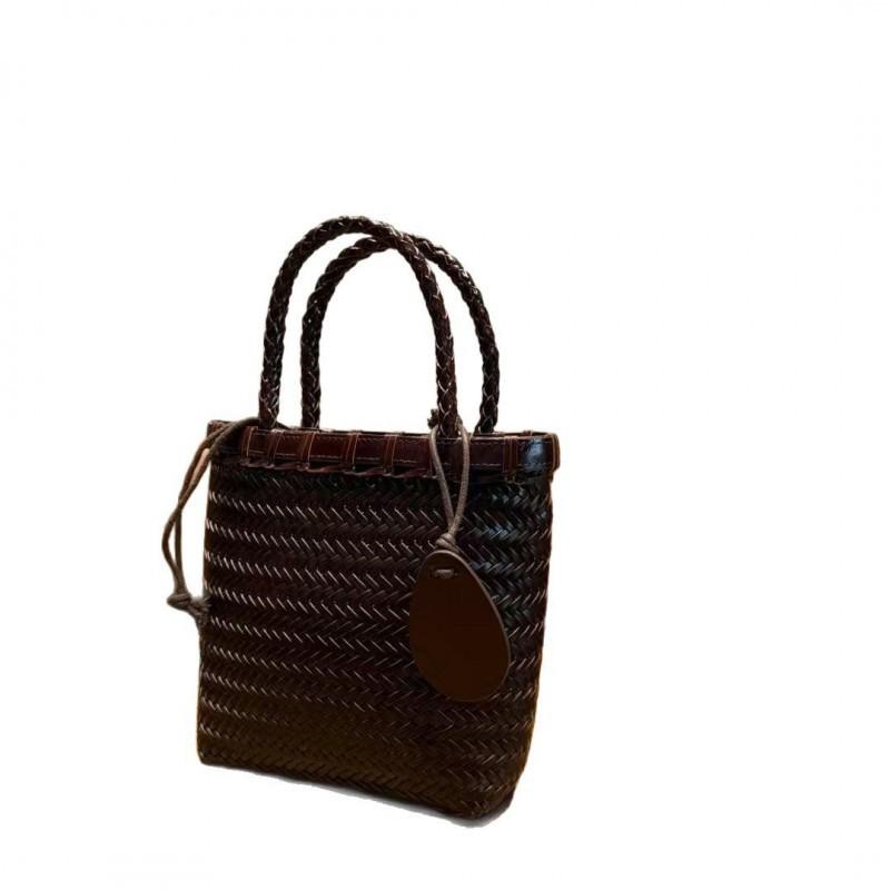 Women's Bag 2025 New Leather Vegetable Basket Work Sundries Portable Small Carry Knitted Shoulder Slung Rattan