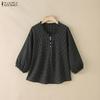 ZANZEA Women Casual V-neck Plaid Print Loose Half Sleeve Blouse