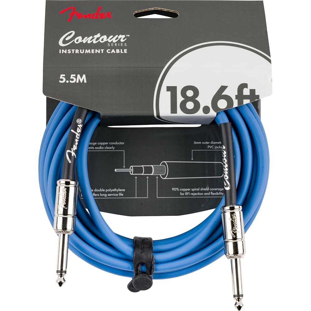 Fender Contour Instrument Cable Lake Placid Blue 18.6ft 5.7m for Guitar and Bass