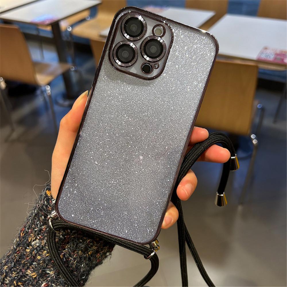 Crossbody Lanyard Gradient Glitter Phone Case For Samsung A05 A15 A25 A35 A55 A14 A24 A34 A54 A13 A23 A33 A53 Soft Plating Cover