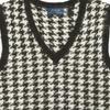 Polo Ralph Lauren SS23 Houndstooth Pattern V-Neck Sleeveless Knit Top Women tops Black White 211764642-001